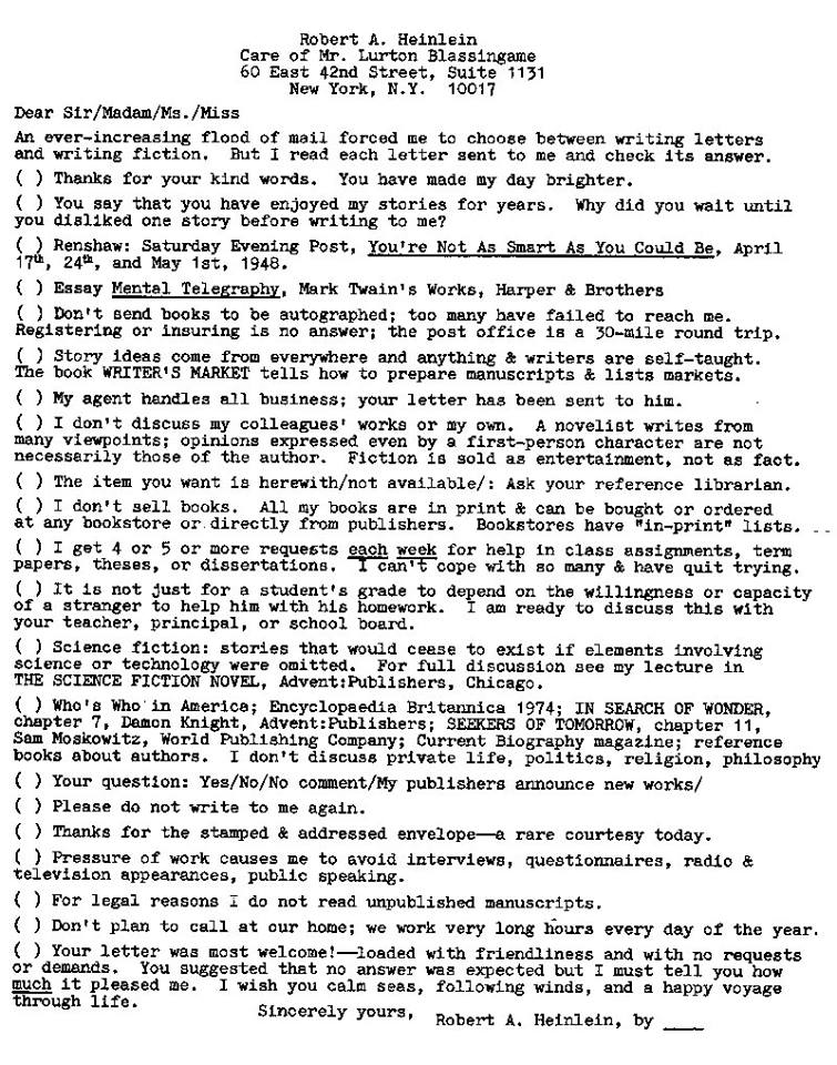 Heinlein's responses